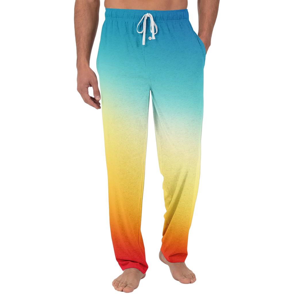 Herren Freizeit-Pyjamahose mit Taschen | Krawatte, Farbverlauf bedruckt, Leinwandbindung, lockere Passform elastischer Bund für Zuhause