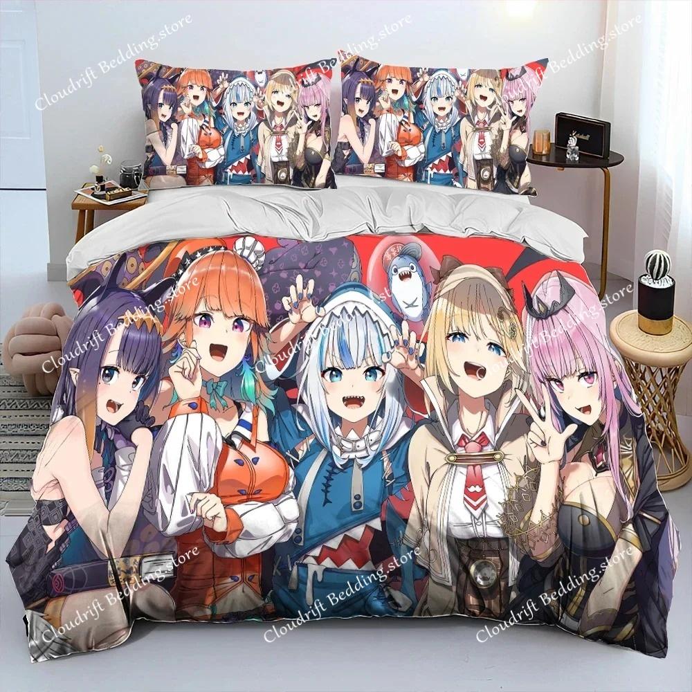 Cute Gawr Gura Hololive Anime Shark Bedding Set Duvet Cover Bed Set Quilt Cover Pillowcase Comforter King Queen Size Boys Adult