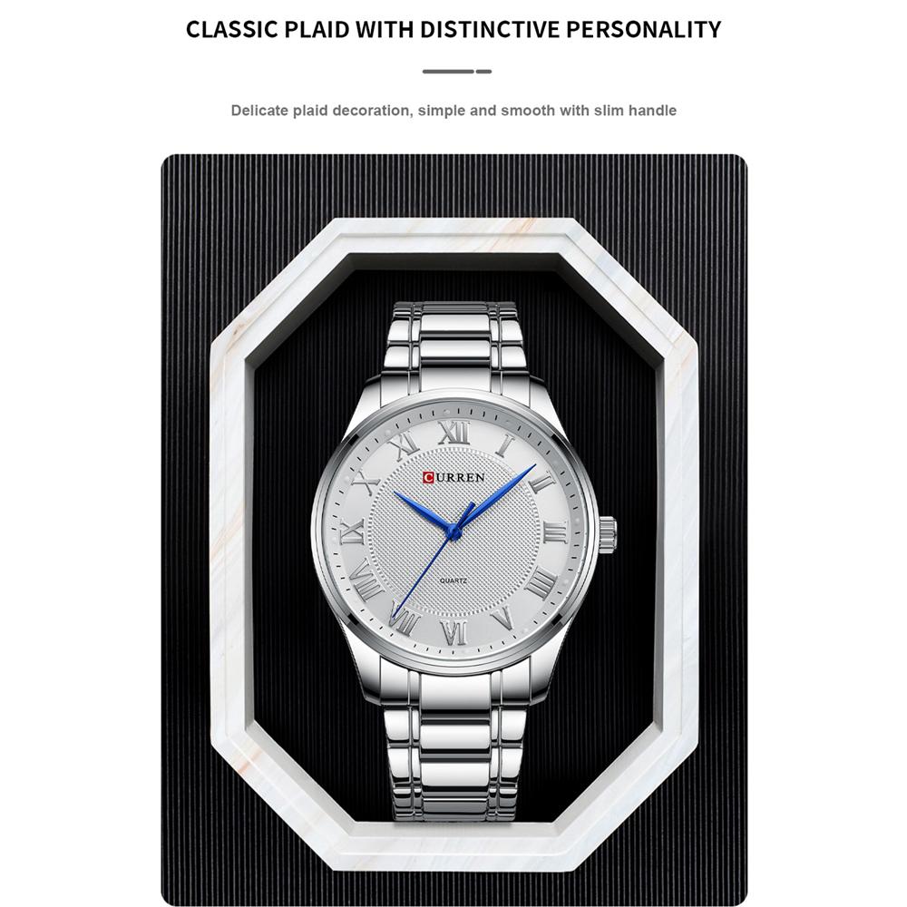 CURREN Klasyczny, casualowy zegarek dla mężczyzn ze stalową bransoletą, prosty kwarcowy zegarek na rękę z rzymskimi cyframi dla biznesmena