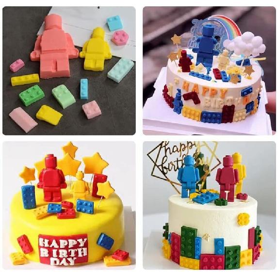 3pcs Building Bricks Robots Silicone Molds for DIY Fondant Candy Making Tools Chocolate Mold Desserts Ice Cube Gum Clay Biscuit Plaster Resin Cupcake