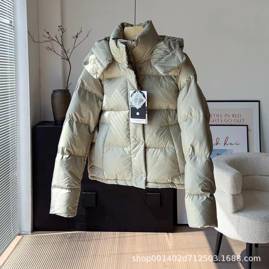 Four-grid White Duck Down Jacket Women's Short Winter New Hooded Bread Jacket Thickened Small Jacket
