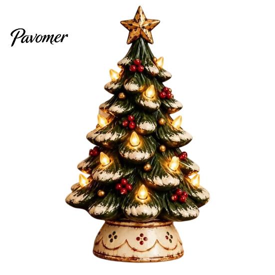 Seasonal Interior Decor Lighted Christmas Tree Decoration, Resin Tabletop Xmas with Warm LED Compact Trees Lights, Battery Operated Holiday