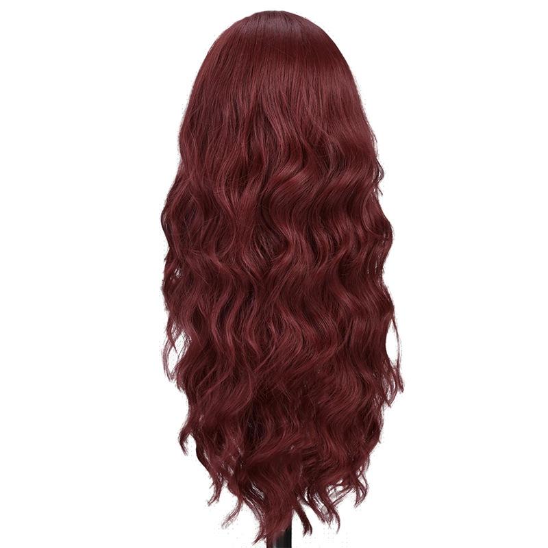 Parrucca sintetica color vino rosso con capelli lunghi e ricci, parrucca a testa piena, festa, uso quotidiano, parrucca per capelli ad alta temperatura