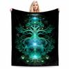 Glowing Green Tree of Life Mystic Design Abstract Black Blanket Blanket, Suitable for Use In the Bedroom, Living Room, On the Sofa