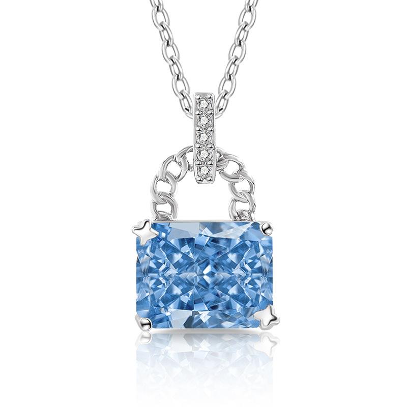 2026 Popular High Carbon Diamond Necklace Inlaid with Zircon Colored Diamonds Ice Flower Cut Pendant Jewelry Accessories 45CM