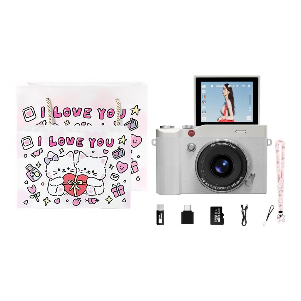 Retro 4K Flip Screen Mirrorless Camera for Students - High Definition, Portable, CCD Sensor