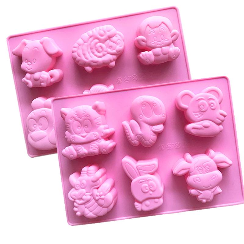 2 Pack Chinese Zodiac Silicone Soap Mold Animal Baking Mould Chocolate Kitchen Accessories Moldes De Silicona Para Jabones Pig