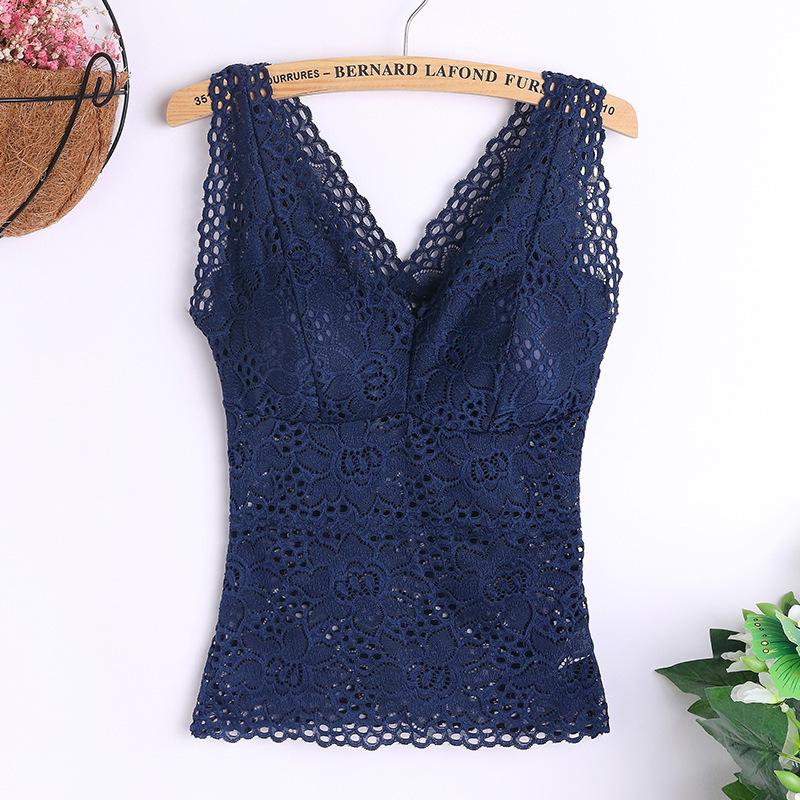 

Women s V-Neck Summer Lace Tank Top with Chest Pad and Hollow-Out Design 3XL (170-190 Jin)