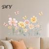 Soft Pastel Butterfly Wall Stickers 2Pcs Watercolor Flowers Sticker, PVC Waterproof Floral Decal with Butterflies, Removable Boho Style Flower