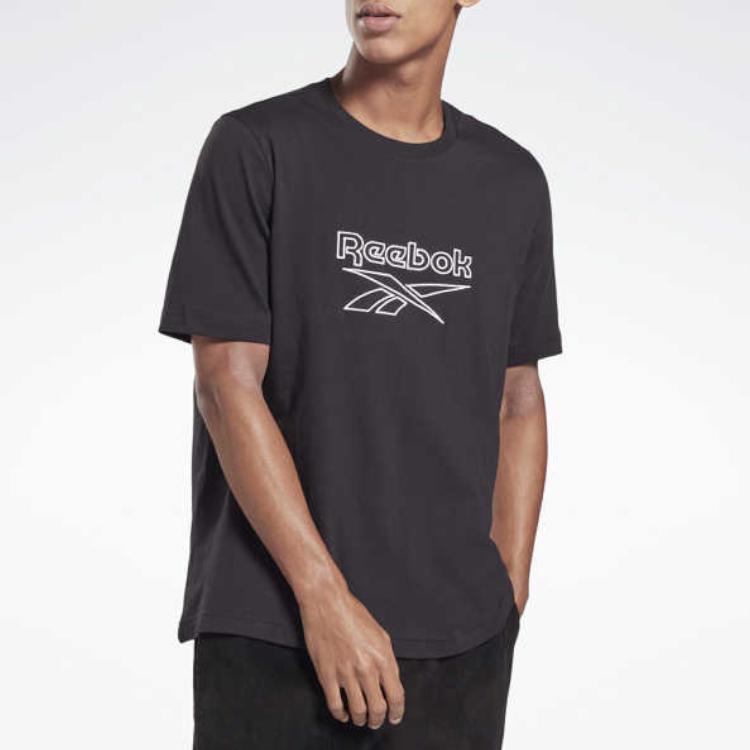 Reebok Logo Casual Breathable Round Neck Short Sleeve T-Shirt Unisex T-Shirt Black GU3886