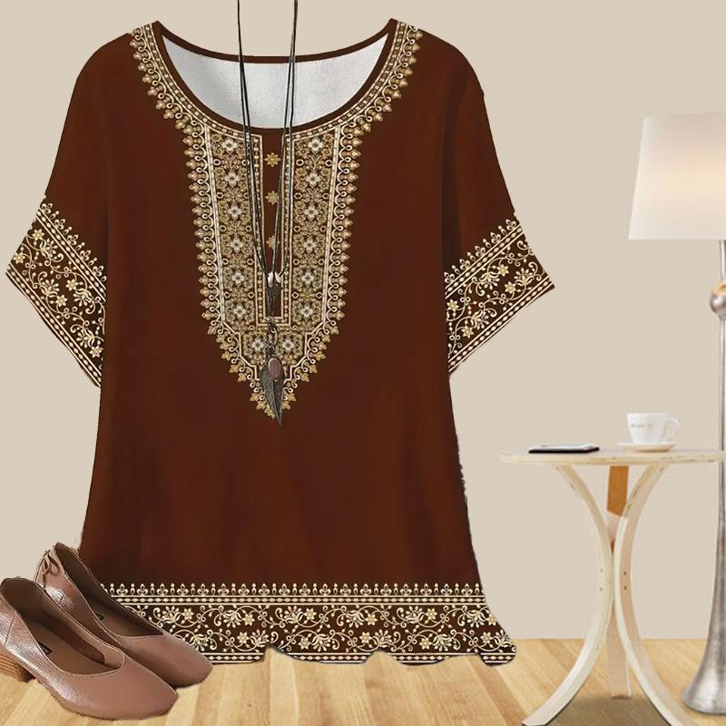 

Женская повседневная свободная весенняя рубашка, женские топы с коротким рукавом в известном этническом стиле с принтом 8XL