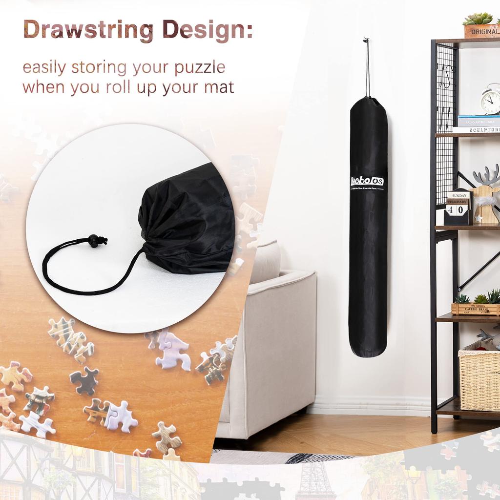 Becko US 2000 Piece Jigsaw Puzzle Mat, Roll-Up with Black Pump & Drawstring Storage Bag. Easy To Carry and Store, Black Felt Mat, Portable Puzzle