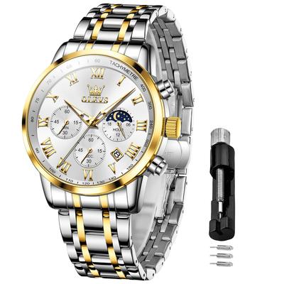 OLEVS Watch with Stainless Steel Strap and Luminous Popular Quartz Stylish Date Classic Watch for White Men's Movement, Movement, Men's Watch,