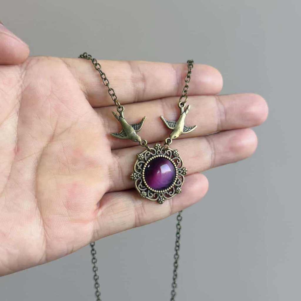 Retro Animal Charm Necklace With Colored Crystals And Copper Finish For Ladies