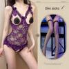 Purple Night Tide Romantic Lace Strappy Mesh Lingerie with Open Crotch