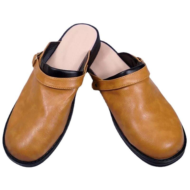 Large Size - Size Flat Bottom Wedge Heel Shallow Mouth Men's Baotou Slippers Women's Empty Belt Buckle Sandals