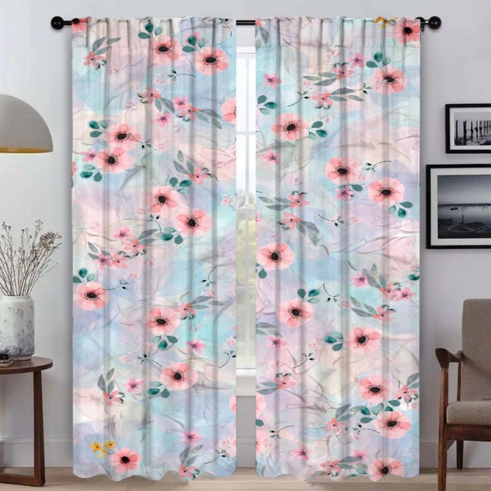 Zasłony kuchenne do salonu Kwiaty Zasłony do wnętrza domu 2 sztuki Rolety Tiul do sypialni Dekoracja na Halloween Przegroda