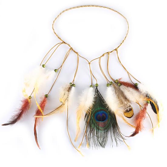 Bohemian Women Peacock Feather Headband Braided Rope Hair Band Hippie Headdress