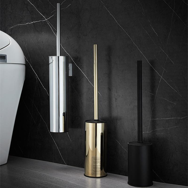Modern Wall Hung Mounted 304 Stainless Steel Golden Round Toilet Brush Holder Set Gold Black Gun Grey Chrome