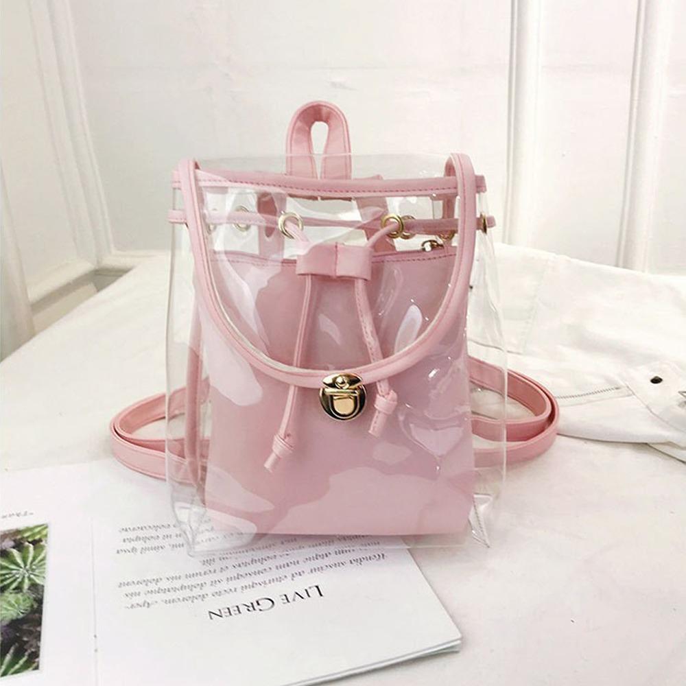 

Fashion PVC Beach Jelly Bag Large Capacity Transparent Drawstring Shoulder Bag Waterproof Student Schoolbag for Woman Girls