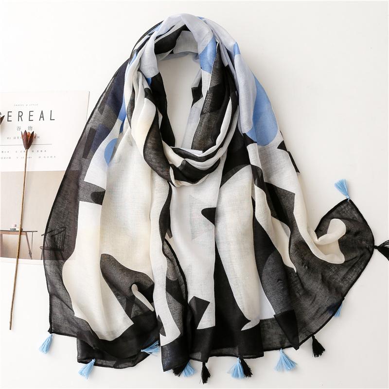 Women Fashion Bohemian Floral Patchwork Tassel Viscose Shawl Scarf Lady Print Soft Wrap Neck Snood Bufanda Muslim Hijab 180*90cm