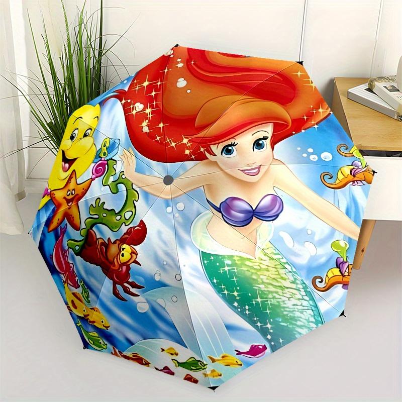 Disney Mermaid,Sea Friends,Underwater Adventure Manual Opening and Closing Umbrella, 8-Rib Reinforced Folding Design, Lightweight