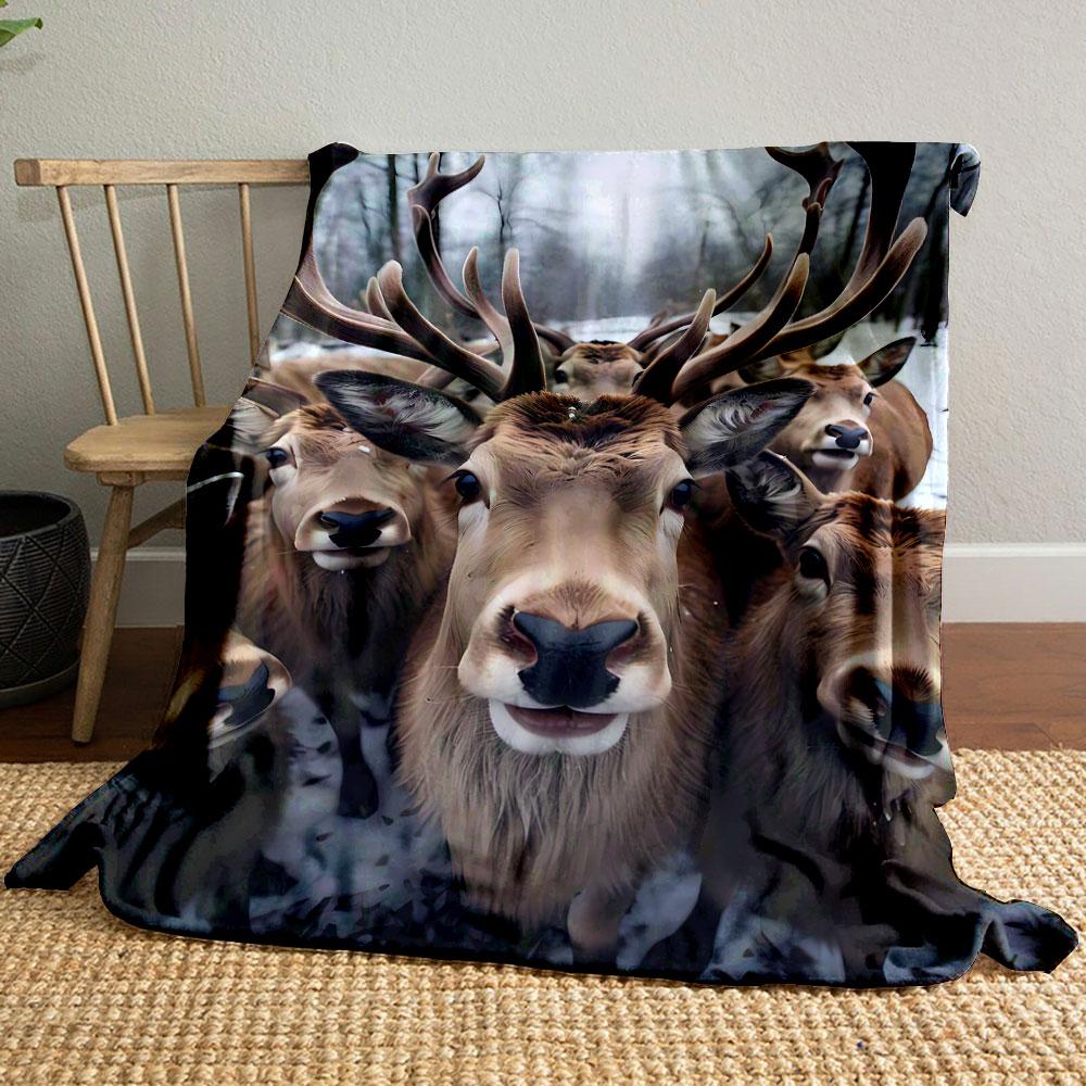

Deer Herd Snowy Forest bedroom Blanket for Livingroom Couch lunch break Soft throw for Friend s festival Gift 80cm x 120cm