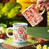 Ceramic Mug Coffee Cup Milk Tea Cup Creative Handmade Household Office Afternoon Camellia Flower Water Cup Vintage Breakfast Mug