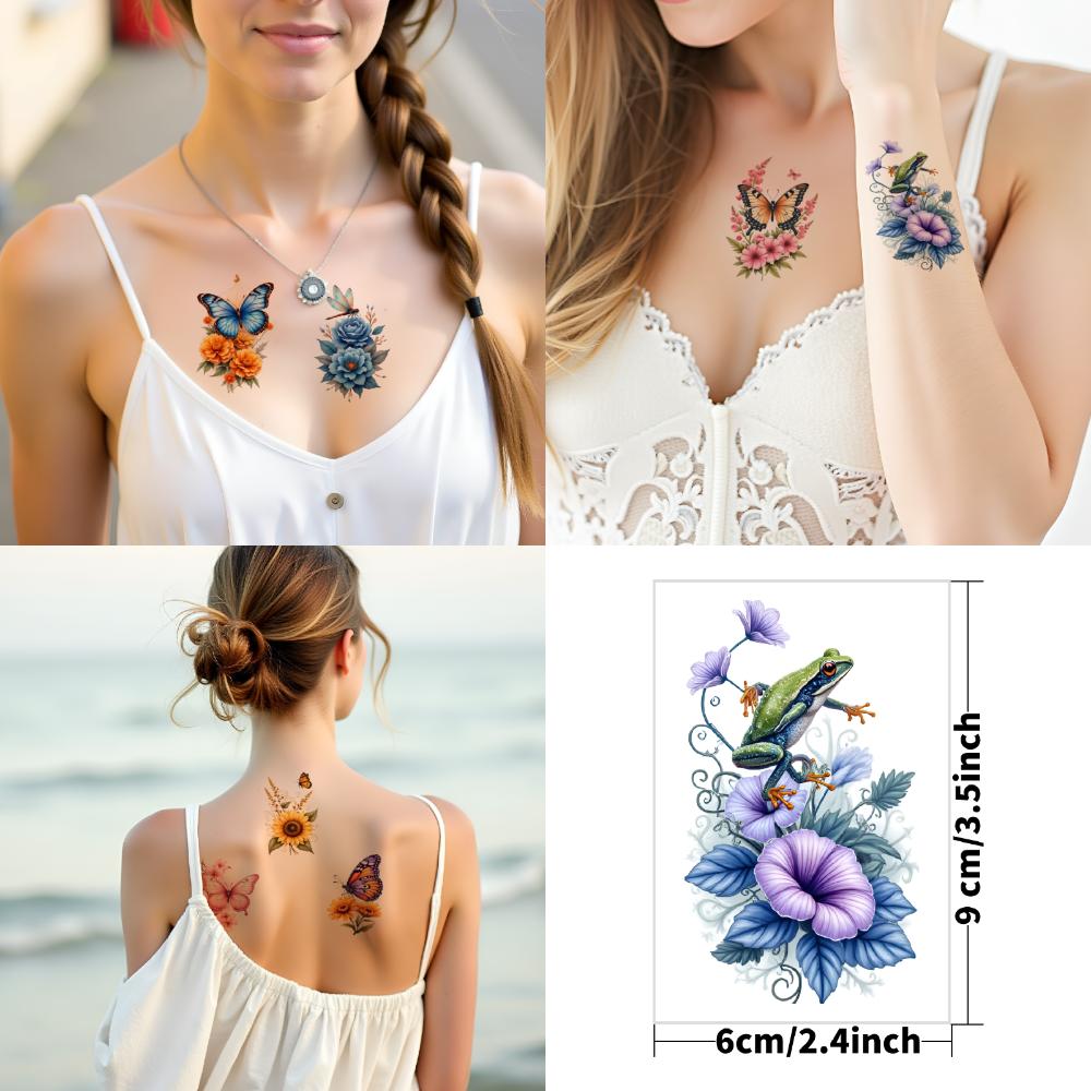 9 Stück Blumen Temporäre Tattoos für Männer Frauen Pflanze Narzisse Rose Pfingstrose Fake Tattoo Aufkleber Wasserdicht Körper Arm Tattoo Aufkleber