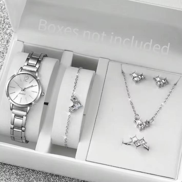 Fashion Roman Numeral Women's Watch & Bracelet Set with Diamond Inlay