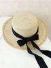 Womens Straw Sun Hat With Black Bow Decor Bohemian Beach Travel Hat