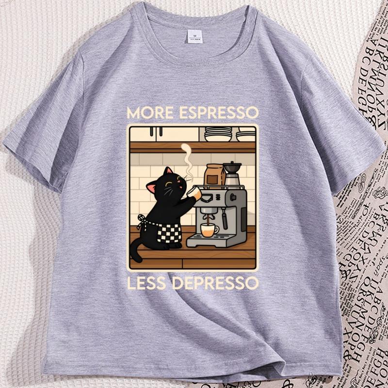 Vintage Katze Kaffee T-Shirt Lustiges Grafik-T-Shirt Unisex Damen Lässige Kurzarm-T-Shirts Unisex Weiche Atmungsaktive Baumwollkleidung Oberteile