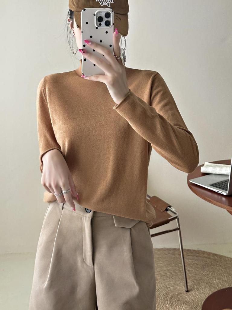 Women's 100% Superfine Merino Wool Ribbed Roll Neck Sweater - Long Sleeve Base Layer (8806)