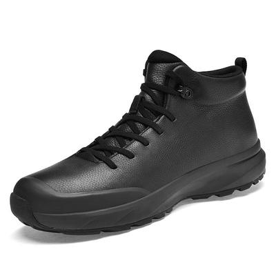 Herren Mid-Top Skate-Schuhe mit Zehenkappe gegen Kollisionen, Schwarzes Rindsleder, Outdoor-Wander-Freizeitschuhe aus MD+Gummi.