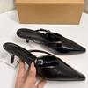 Heels Women Mules Shoes Elegant Pointed Toe Zapatos Mujer Classic Narrow Band Casual Black Female Summer Sandals