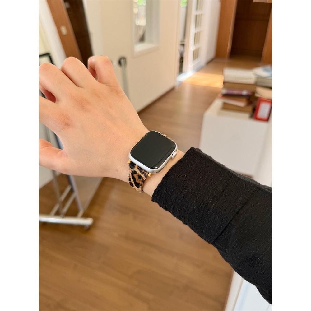 Leopard Print Genuine Leather Strap for Apple Watch, Fits Ultra 2, 49/46/45/42/40mm, Leather Wristband for iWatch Series 11 / 10 / 9 / 8 / 7 / 6/ 5/SE