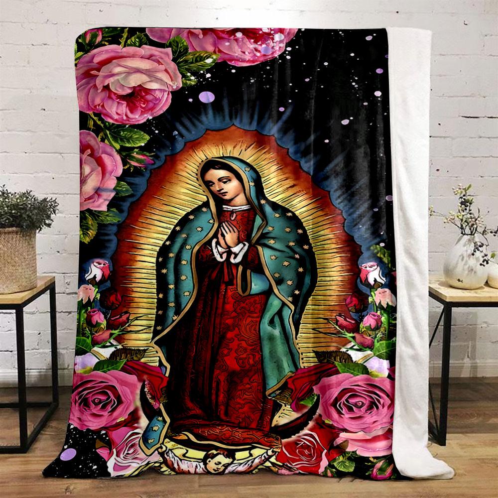 Our Lady of Guadalupe Floral Blanket Bedroom Blanket for Livingroom Couch Lunch Break Soft Throw for Friend's Festival Gift