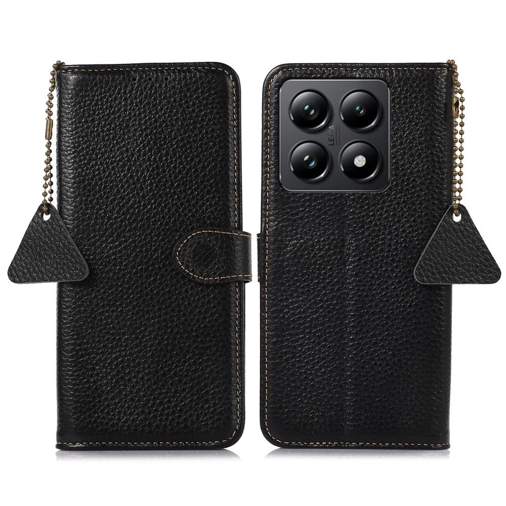 For Xiaomi 14T Case RFID Blocking Litchi Texture Genuine Cow Leather Phone Cover