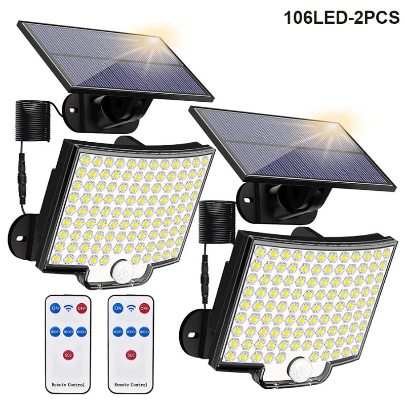 106 LED solární venkovní světlo, 348 LED reflektor, 228LEDIP65 vodotěsný pohybový senzor, detekce lidského těla, solární světlomet, bezpečnostní světlo, 3 režimy