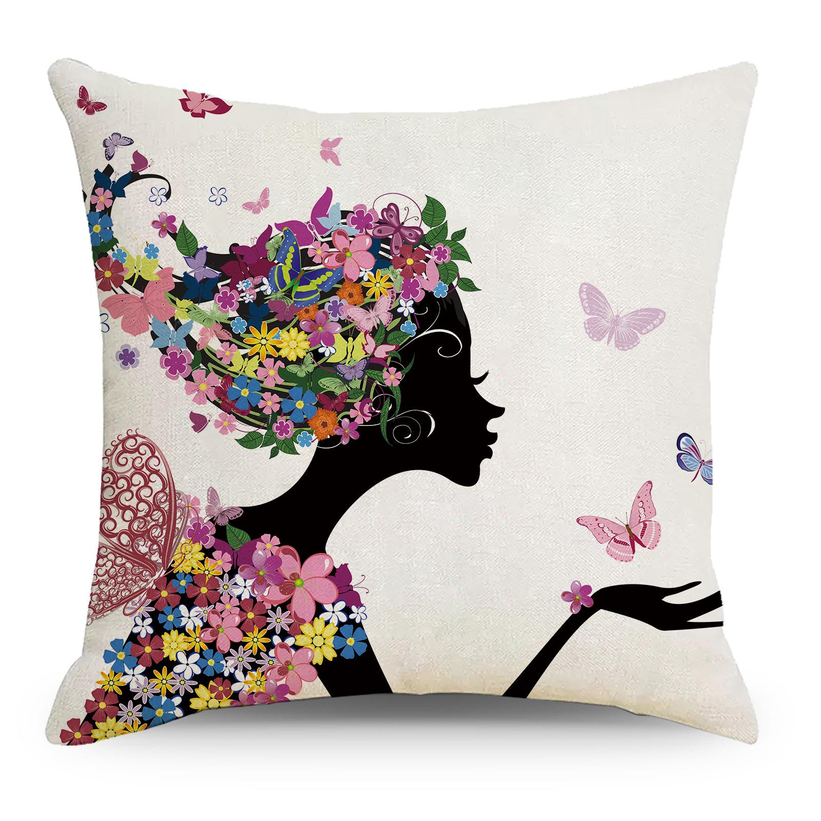 

New Spring Series Pillow Cover Linen Cushion Cover Butterfly Flower Wish Cushion Premium Durable Quality Useful 45 * 45Cm (without pillow core)