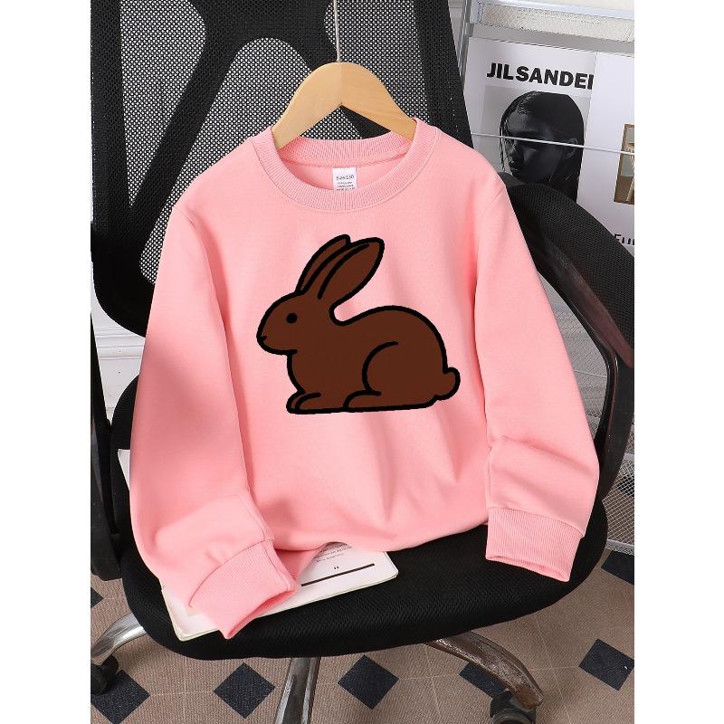 Kids Sweatshirt Crewneck Sweatshirt Chocolate Rabbit Silhouette Design Machine Washable, Spring And Autumn, Sportswear And Casual Wear