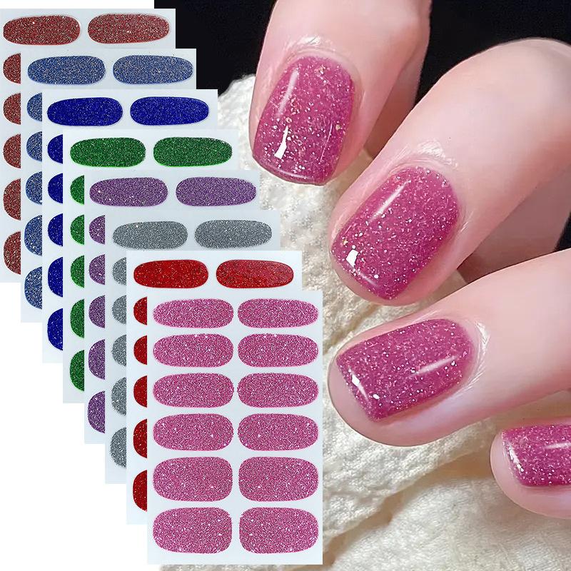 Třpytivý Gradient 12 Tipů Nálepky na Nehty Vícebarevné Samolepicí Posuvníky Není Potřeba UV Lampa Vytvrzování Přitlačit Barva Nálepka na Nehty