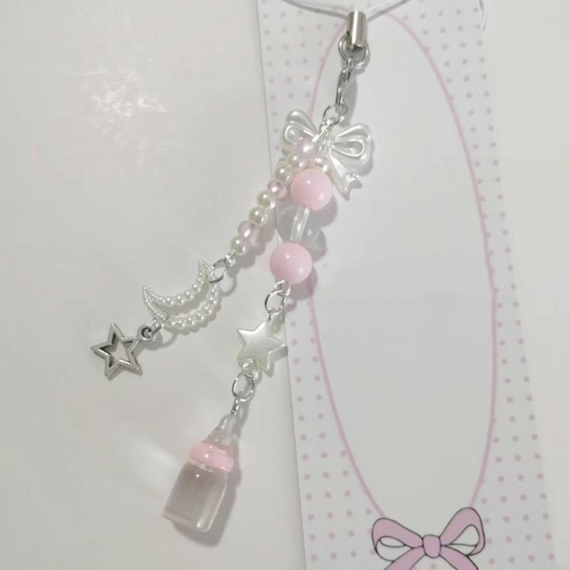 Handmade Butterfly Matching Phone Charm Pink And White Keychain Y2K Star Cute Bowknot Bead Handmade Sweet Girl Keychain Love
