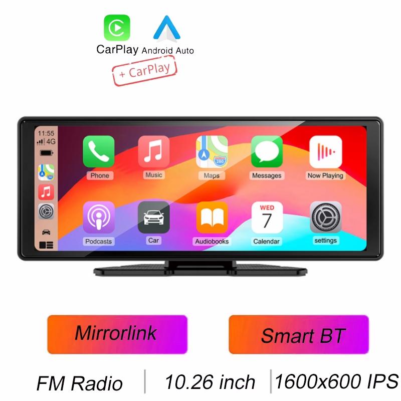 

10,26-дюймовый автомобильный видеорегистратор 4K Dash Cam с двумя объективами, беспроводной Carplay и Android Auto, видеорегистратор, монитор, GPS-навигация, 5G Wi-Fi, FM, AUX