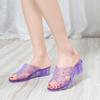 Anti Slip Slope and Crystal Jelly Thick Soled High-heeled Sandals for Women's Summer Outdoor Wear Fashionable and Versatile Transparent One-piece Mop