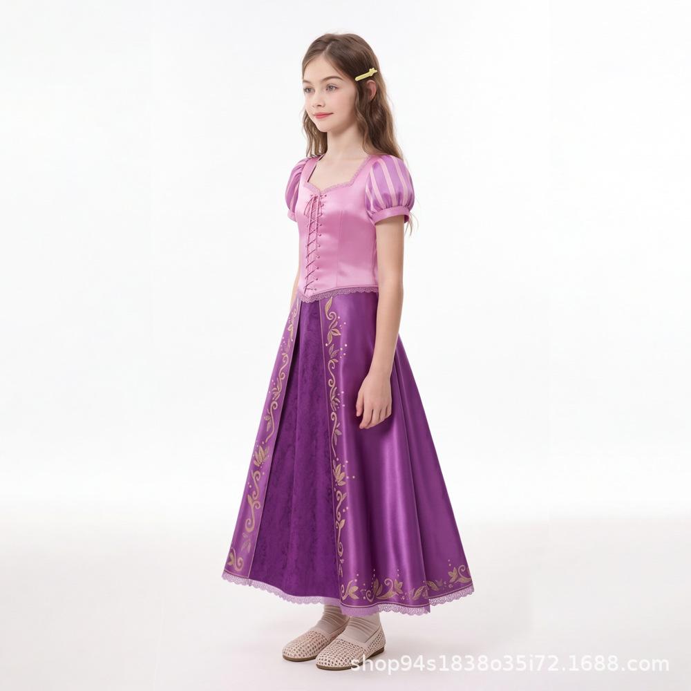 Tangled Rapunzel Princess Cosplay Dress, Kids Halloween Anime Long Gown Performance Costume