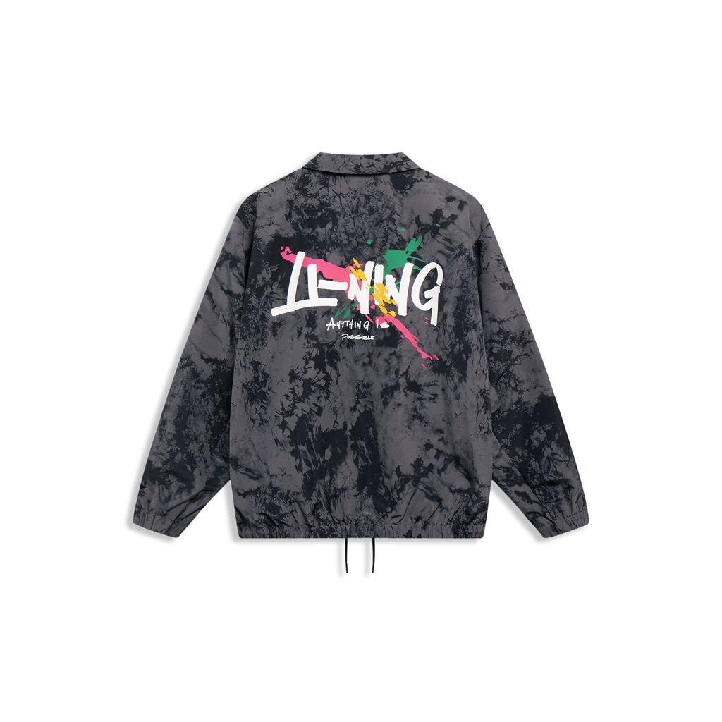Li-Ning Sports Fashion Series American Retro Tie-Dye Letter Logo Print Collar Jacket Men Jacket Black AJDT499-3