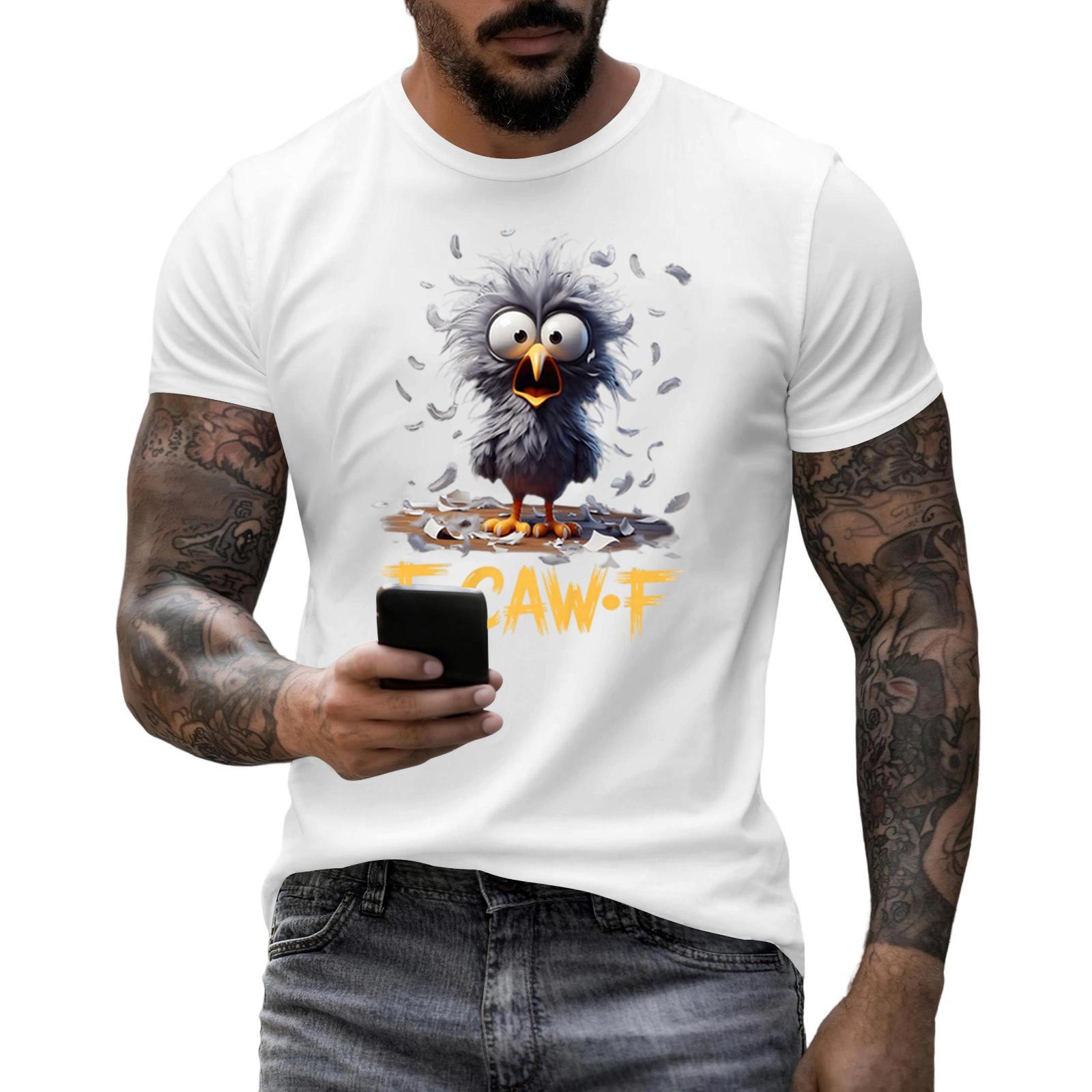 

Мужская мода повседневный принт с коротким рукавом круглый вырез пуловер топы XL белый