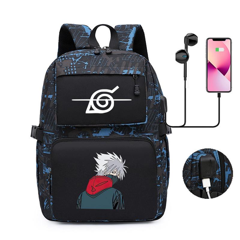 Naruto Peripheral Printed Backpack, Large-Capacity Student Schoolbag Usb Computer Bag