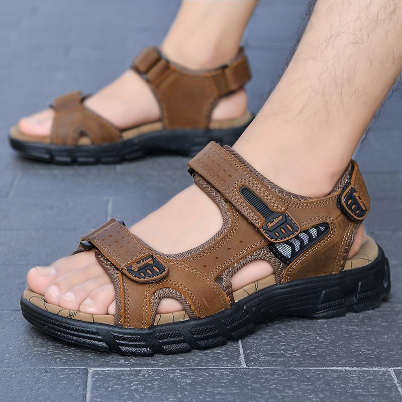 Summer Men's Leather Beach Sandal Sandals Leather Lightweight Sports Sandals Mens Genuine Leather Sandals